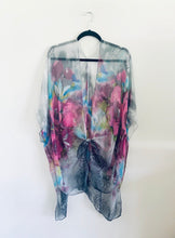Load image into Gallery viewer, Grey and Pink Flower Sheer Kimono
