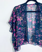 Load image into Gallery viewer, Navy Floral Sheer Cropped Kimono
