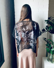 Load image into Gallery viewer, Black and White Sheer Floral Cropped Kimono
