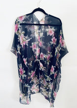 Load image into Gallery viewer, Navy and Pink Floral Sheer Kimono
