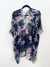 Load image into Gallery viewer, Navy and Pink Floral Sheer Kimono
